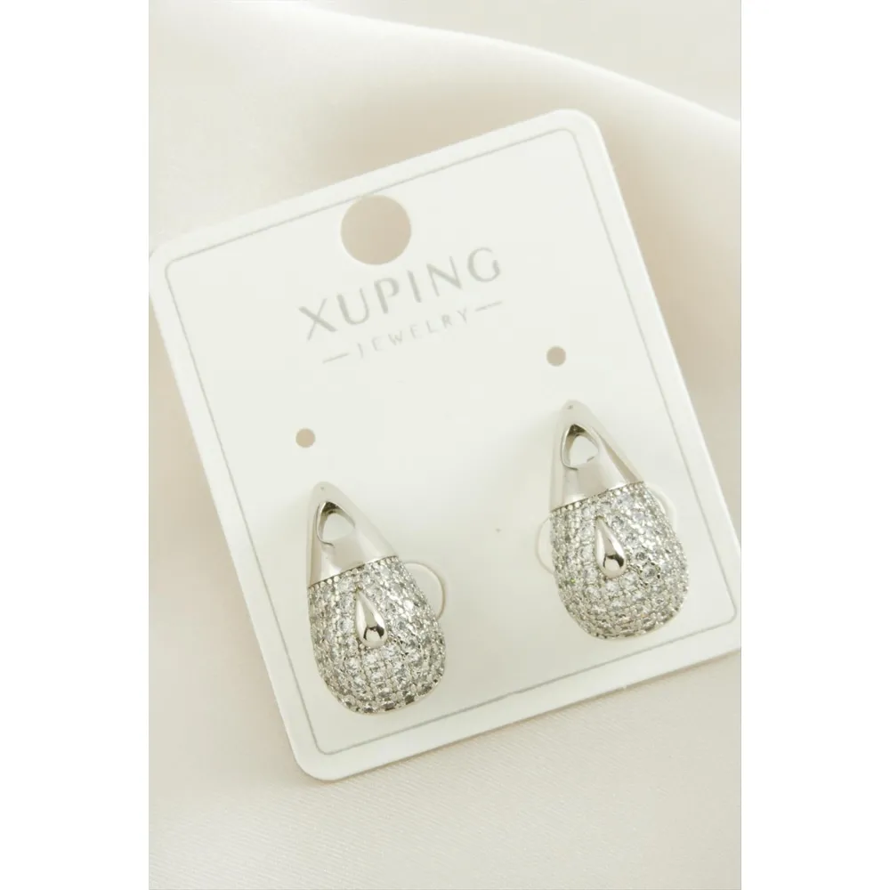 Xuping Su Damlası Zirkon Taşlı Lüks Çelik Küpe-Gümüş Rengi