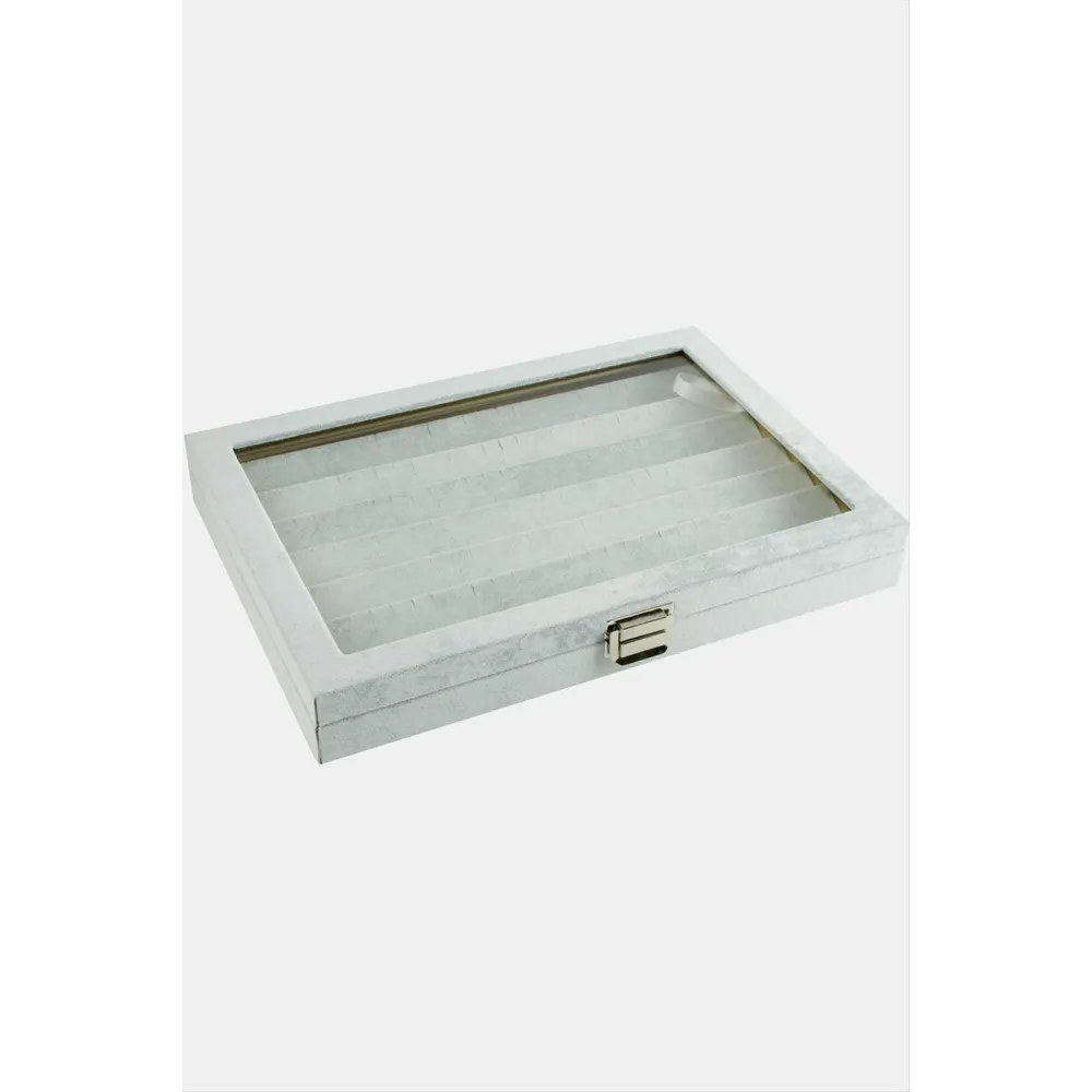 Cam Kapaklı Anfora Kumaş Küpe Standı 24X34 cm-Gri