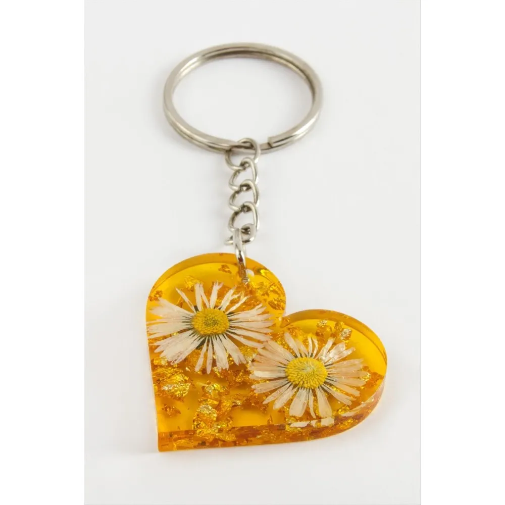 Papatya Kalp Epoksi Anahtarlık-Yeşil