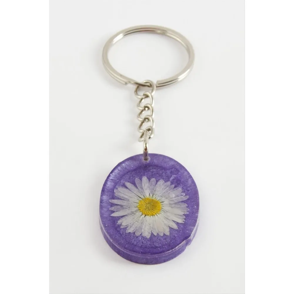 Papatya Oval Epoksi Anahtarlık-Sarı