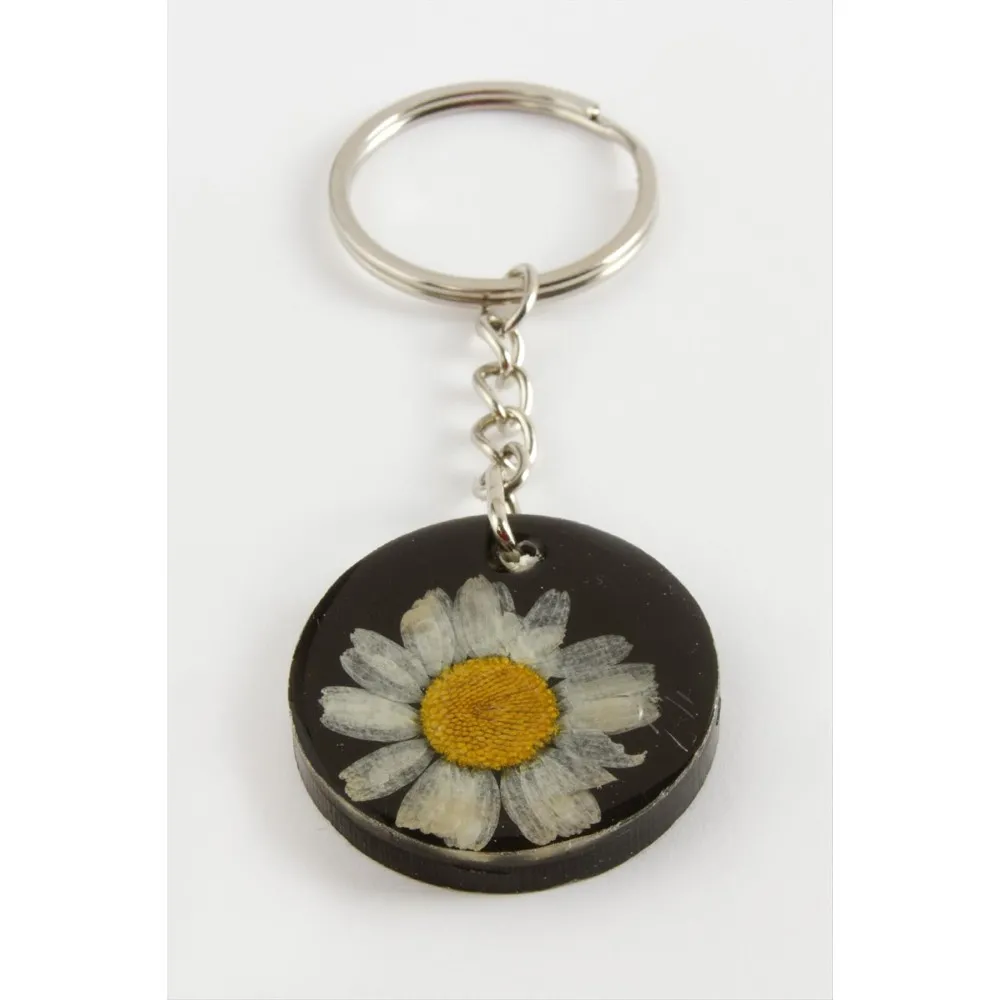 Papatya Epoksi Anahtarlık-Siyah