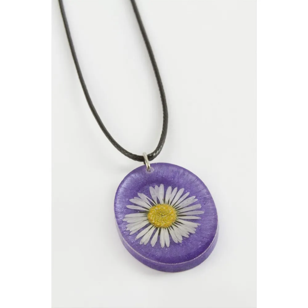 Papatya Oval Epoksi Kolye-Mor