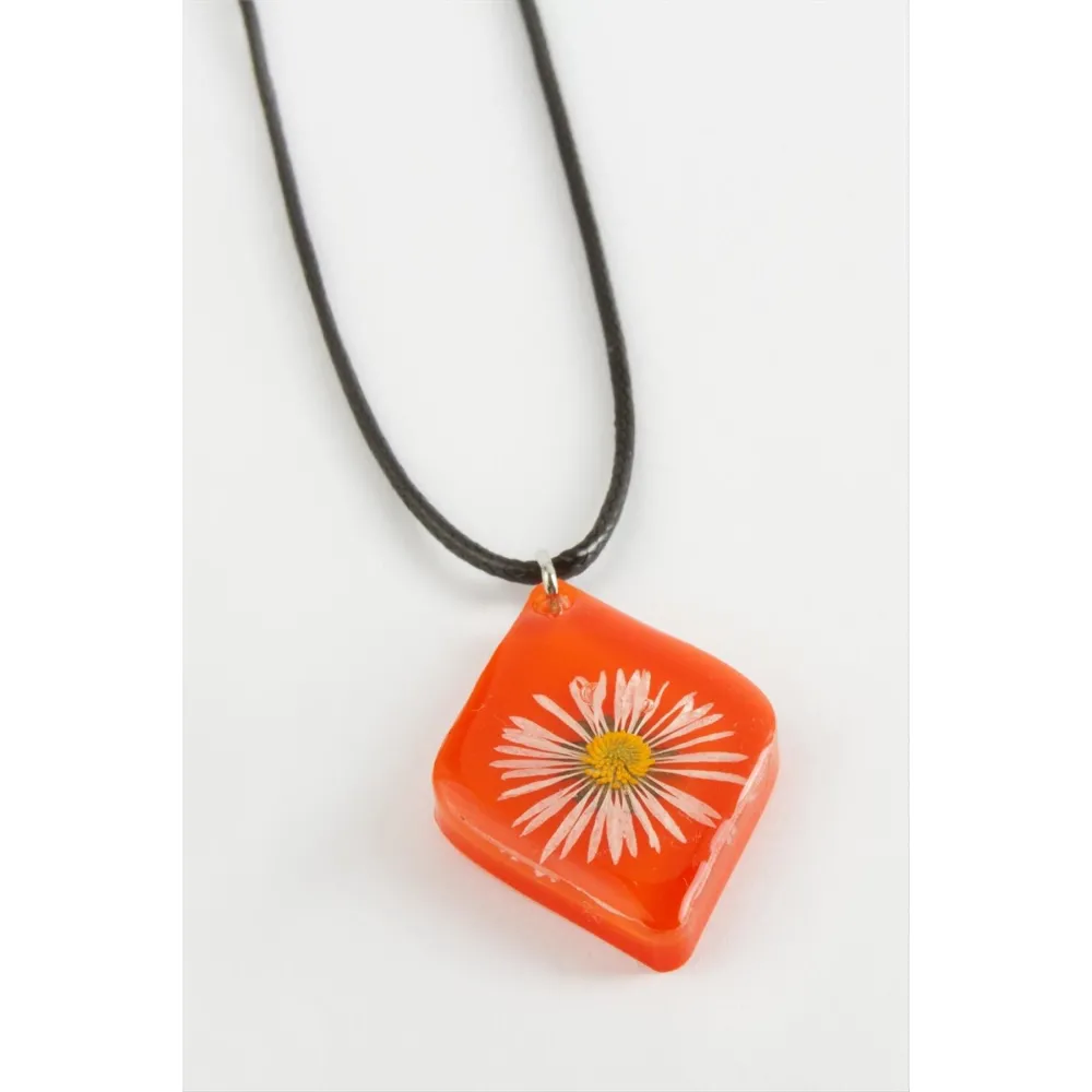 Papatya Köşeli Epoksi Kolye-Mavi