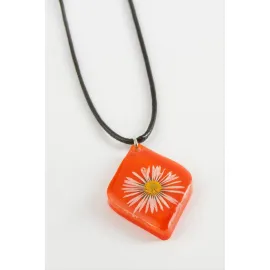 Papatya Köşeli Epoksi Kolye-Mavi