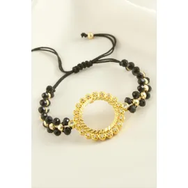 Çeyrek Altın Koyulabilir Kristal Taşlı Bileklik-Siyah