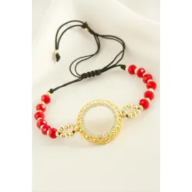 Çeyrek Altın Koyulabilir Kristal Taşlı Bileklik-Yeşil