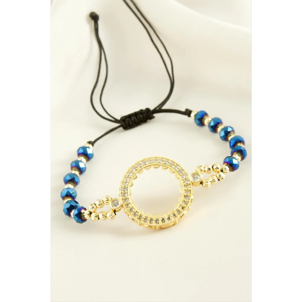 Çeyrek Altın Koyulabilir Kristal Taşlı Bileklik-Yeşil