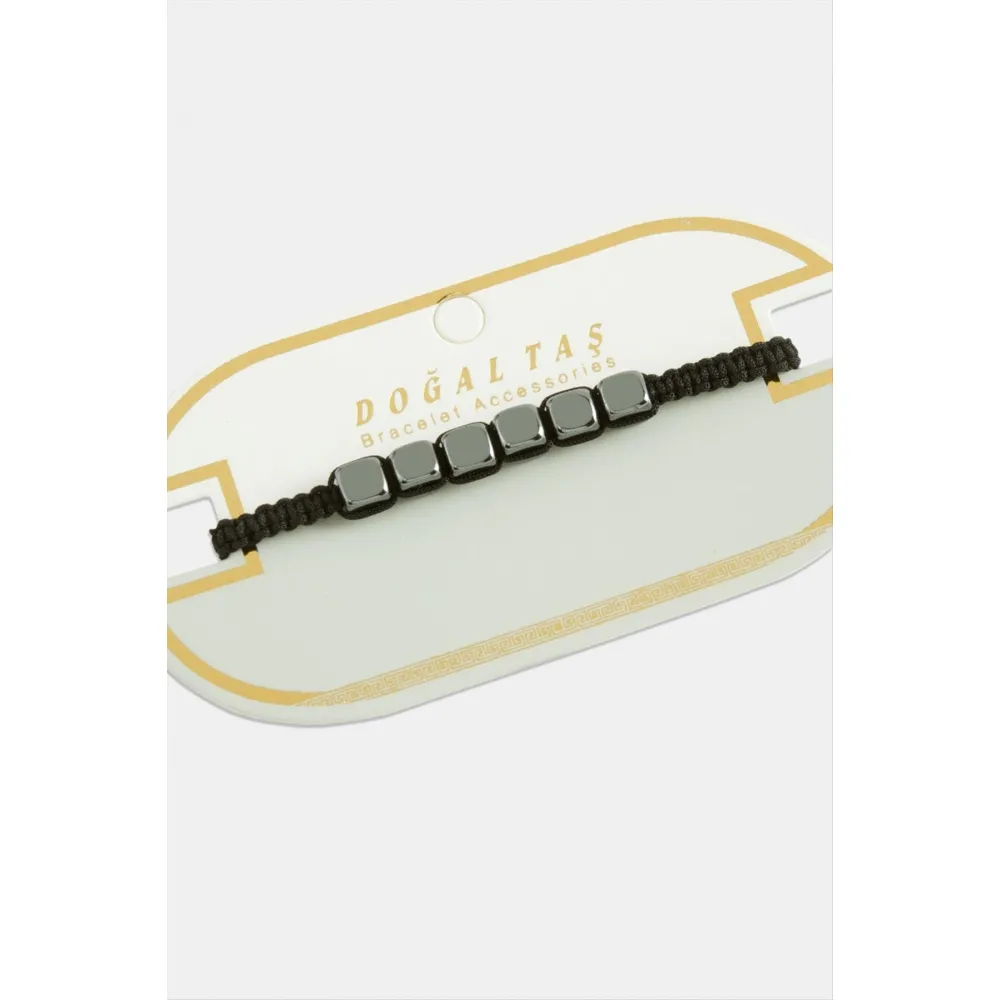 Küp Hematit Doğal Taş Bileklik-Antrasit