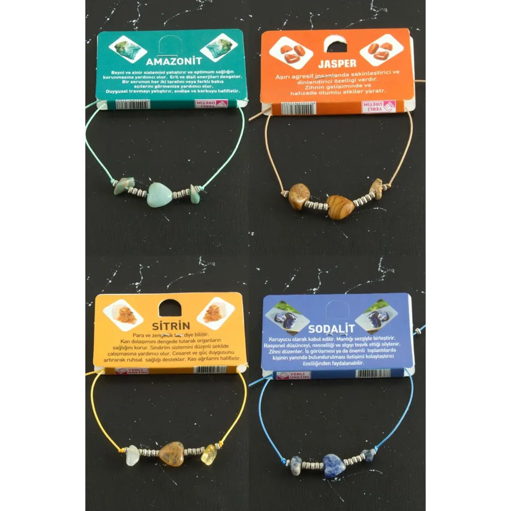 Kalp Karışık Doğaltaş Bileklik-Renkli