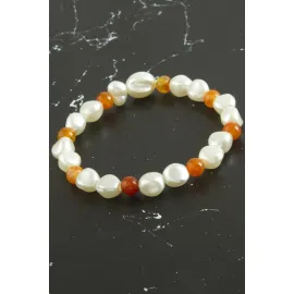 İnci Akik Doğaltaş Bileklik-Beyaz