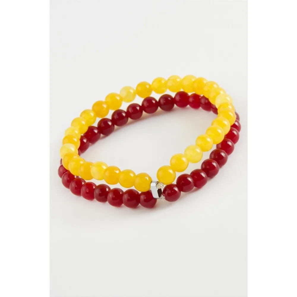 Sarı Kırmızı Doğaltaş Bileklik 6 Mm-Kırmızı