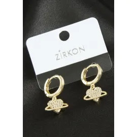Kalp Zirkon Taşlı Küpe-Gümüş Rengi