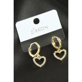 Kalp Zirkon Taşlı Küpe-Gümüş Rengi