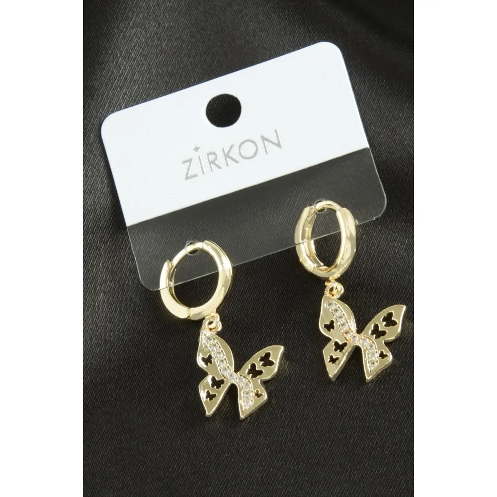 Kelebek Zirkon Taşlı Küpe-Sarı