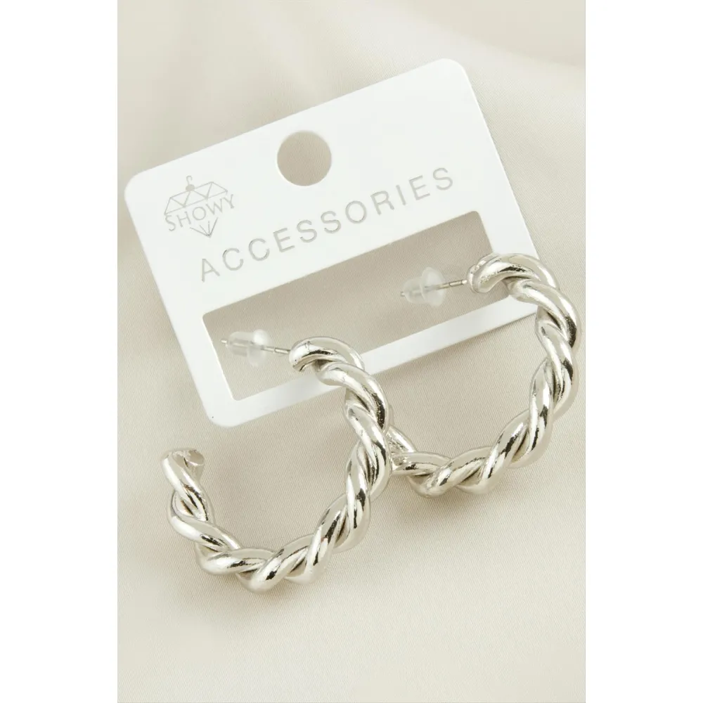 Burgulu Trend Halka Metal Küpe-Sarı