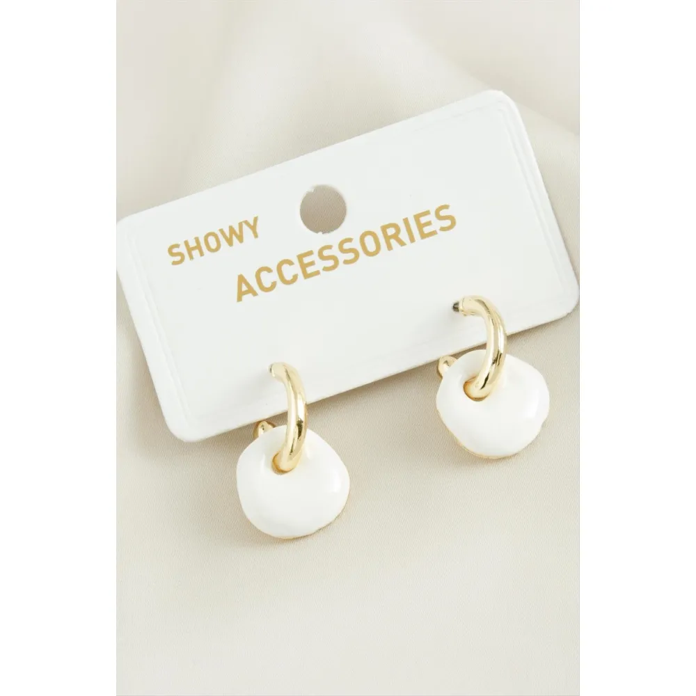 Yuvarlak Trend Mineli Küpe-Beyaz