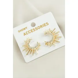 Güneş Trend Taşlı Metal Küpe-Sarı