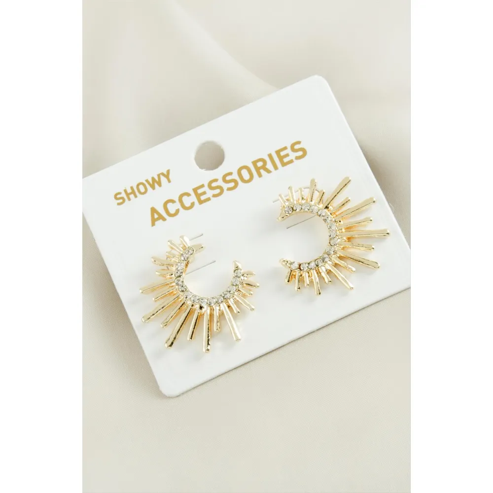 Güneş Trend Taşlı Metal Küpe-Gümüş Rengi