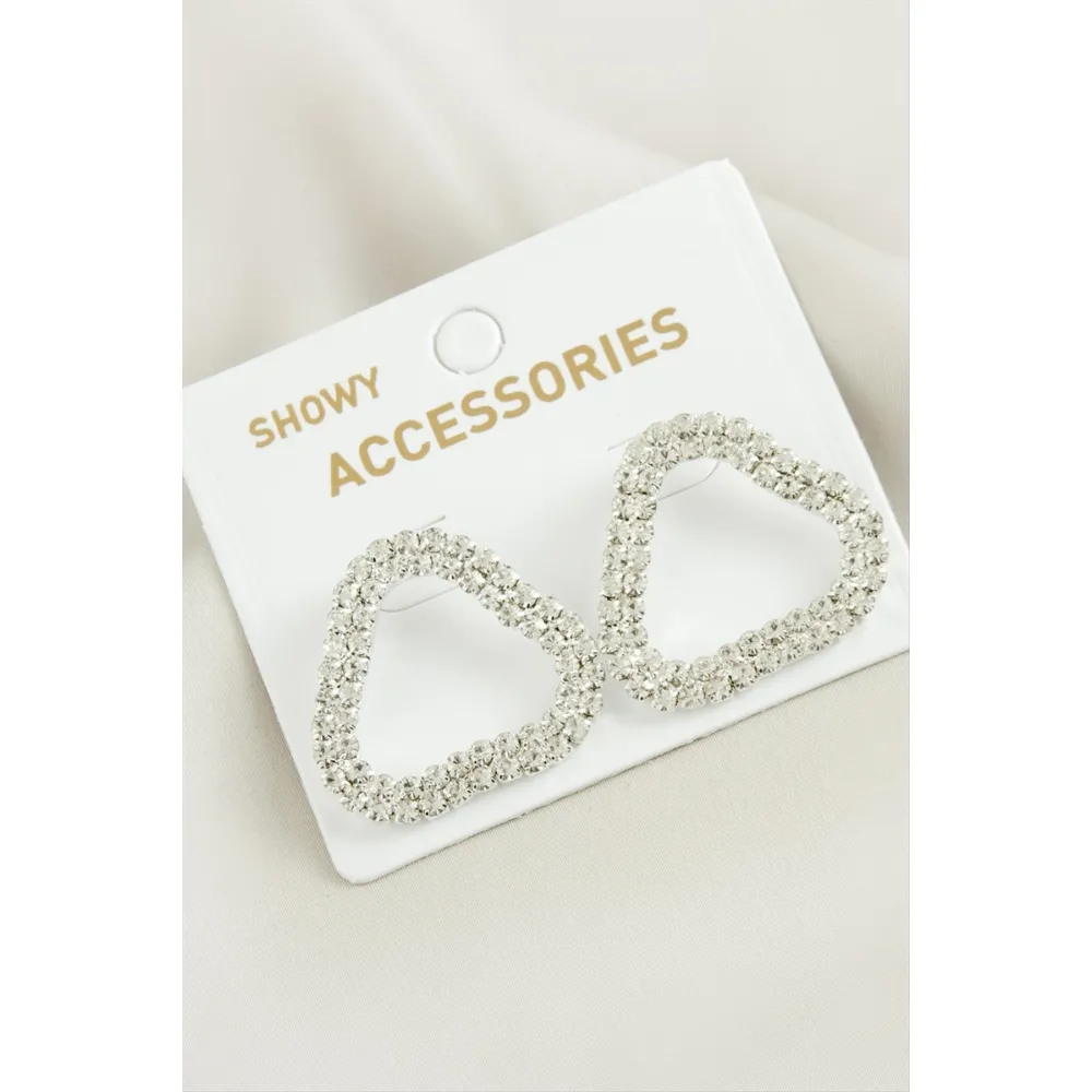 Oval Suyolu Taşlı Küpe-Gümüş Rengi