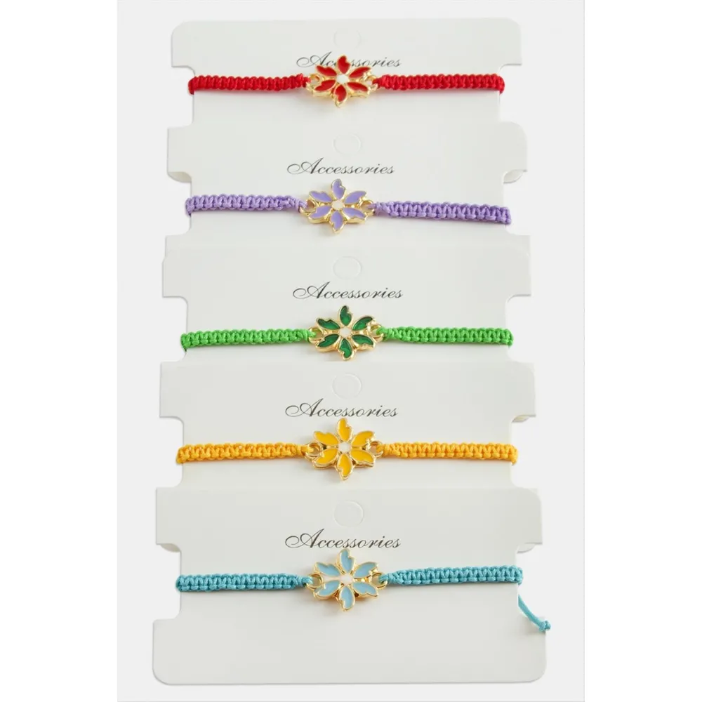 Papatya Makrome Örgülü Bileklik-Renkli