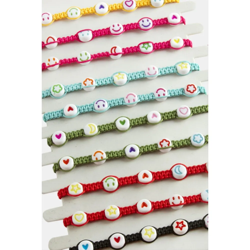 Emoji Makrome Örgülü Bileklik-Renkli