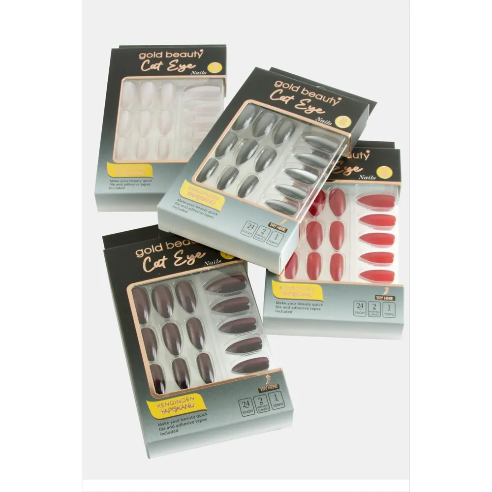 Gold 24lü Kedi Gözü Takma Tırnak-Siyah