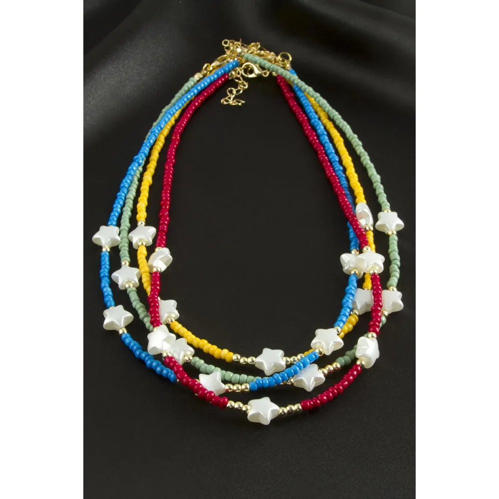 Yıldız İnci Kum Boncuk Kolye-Açık Mavi