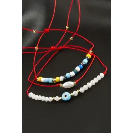 3 Adet Nazar Kristal Kum Boncuk Bileklik-Mavi