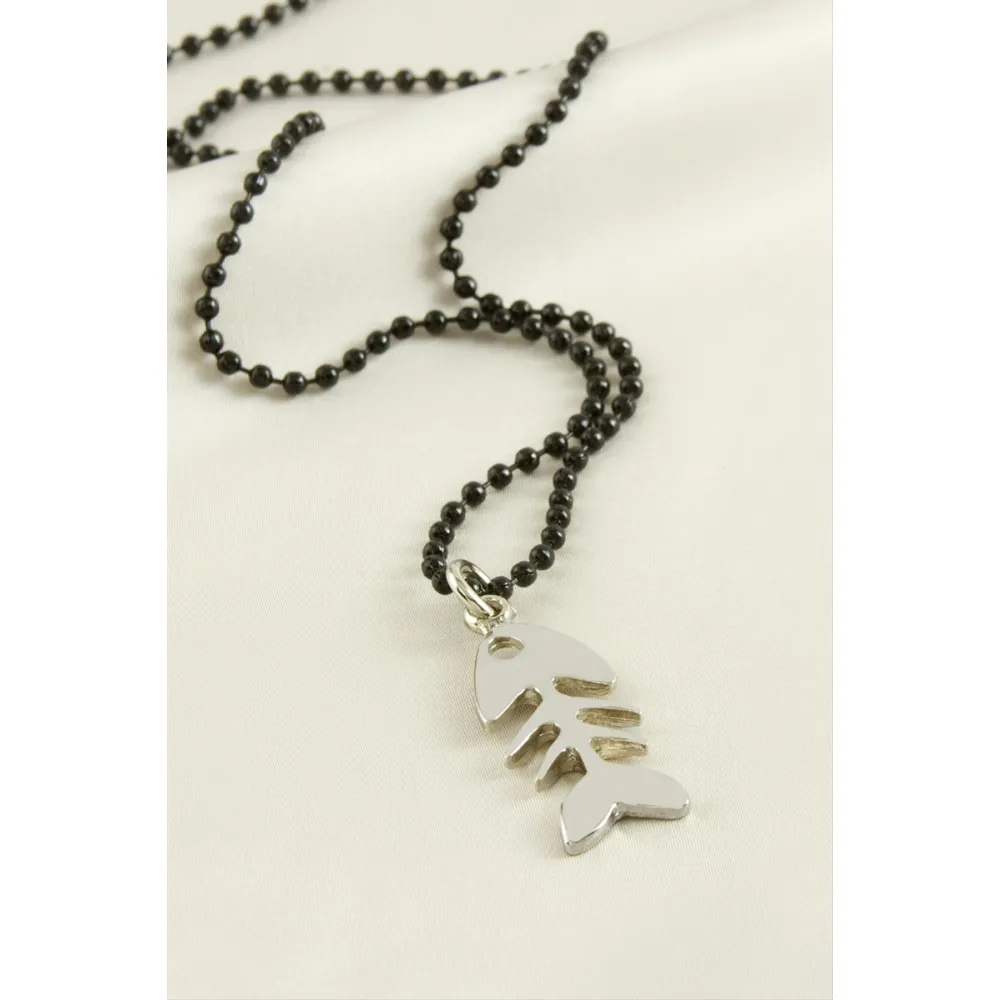 Kılçık Top Zincirli Erkek Kolye-Siyah