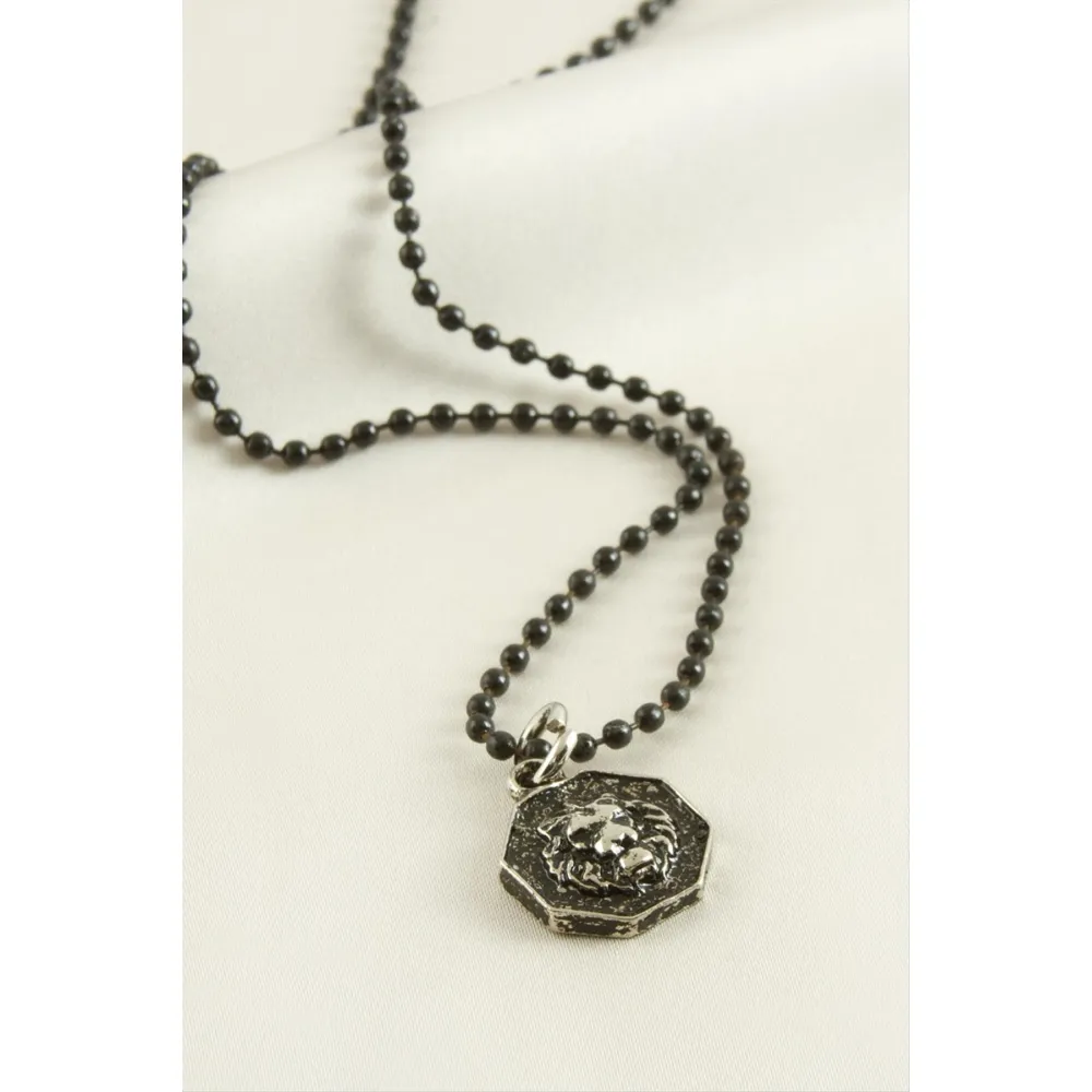 Aslan Top Zincirli Erkek Kolye-Siyah