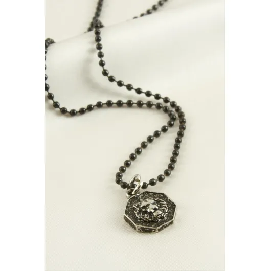 Aslan Top Zincirli Erkek Kolye-Siyah