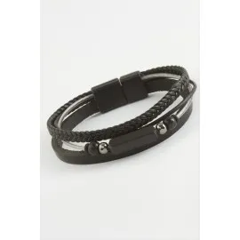 Mıknatıslı Orjinal Deri Bileklik-Siyah