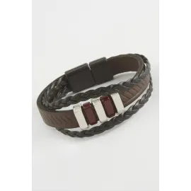 Mıknatıslı Orjinal Deri Bileklik-Kahverengi