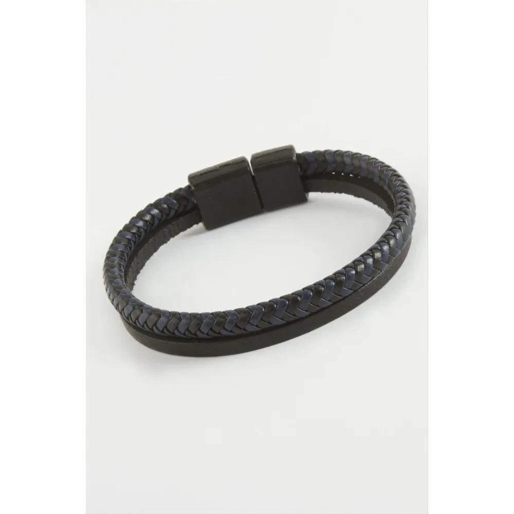 Mıknatıslı Orjinal Deri Bileklik-Lacivert