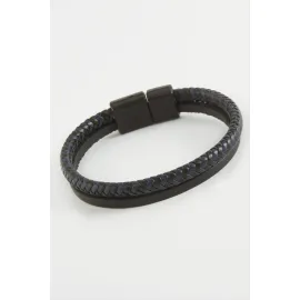 Mıknatıslı Orjinal Deri Bileklik-Lacivert