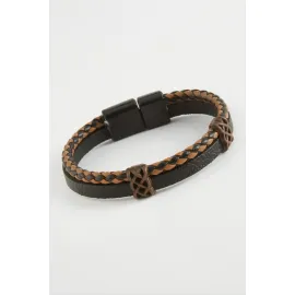 Mıknatıslı Orjinal Deri Bileklik-Kahverengi