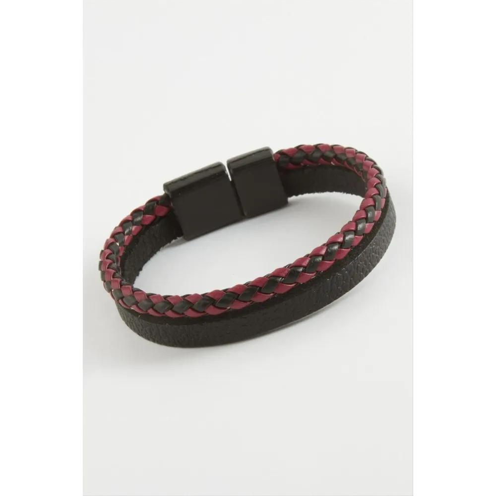 Mıknatıslı Orjinal Deri Bileklik-Siyah