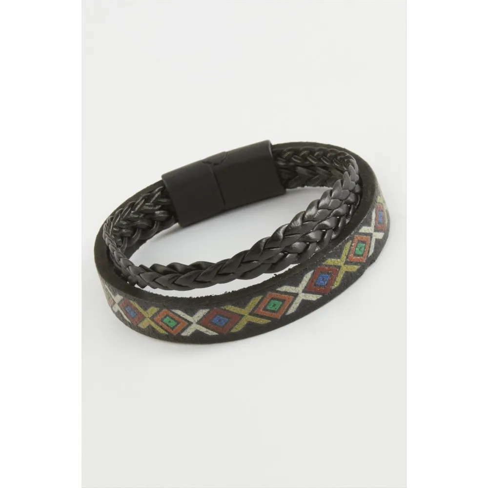 Mıknatıslı Orjinal Deri Bileklik-Siyah