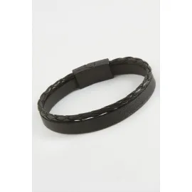 Mıknatıslı Orjinal Deri Bileklik-Siyah