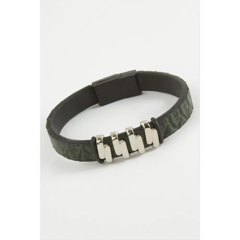 Zikzak Kaliteli Mıknatıslı Suni Deri Bileklik-Yeşil