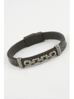 Zincir Kaliteli Mıknatıslı Suni Deri Bileklik-Siyah