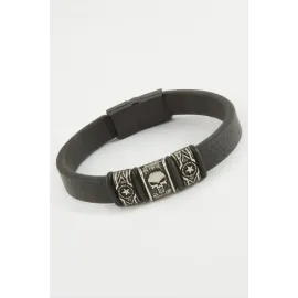 Kuru Kafa Kaliteli Mıknatıslı Suni Deri Bileklik-Siyah