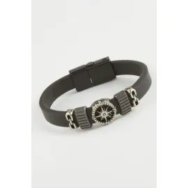 Yıldız Kaliteli Mıknatıslı Suni Deri Bileklik-Siyah