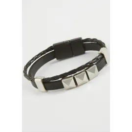 Prizma Kaliteli Mıknatıslı Suni Deri Bileklik-Siyah