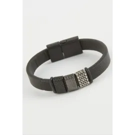 Noktalı Kaliteli Mıknatıslı Suni Deri Bileklik-Siyah