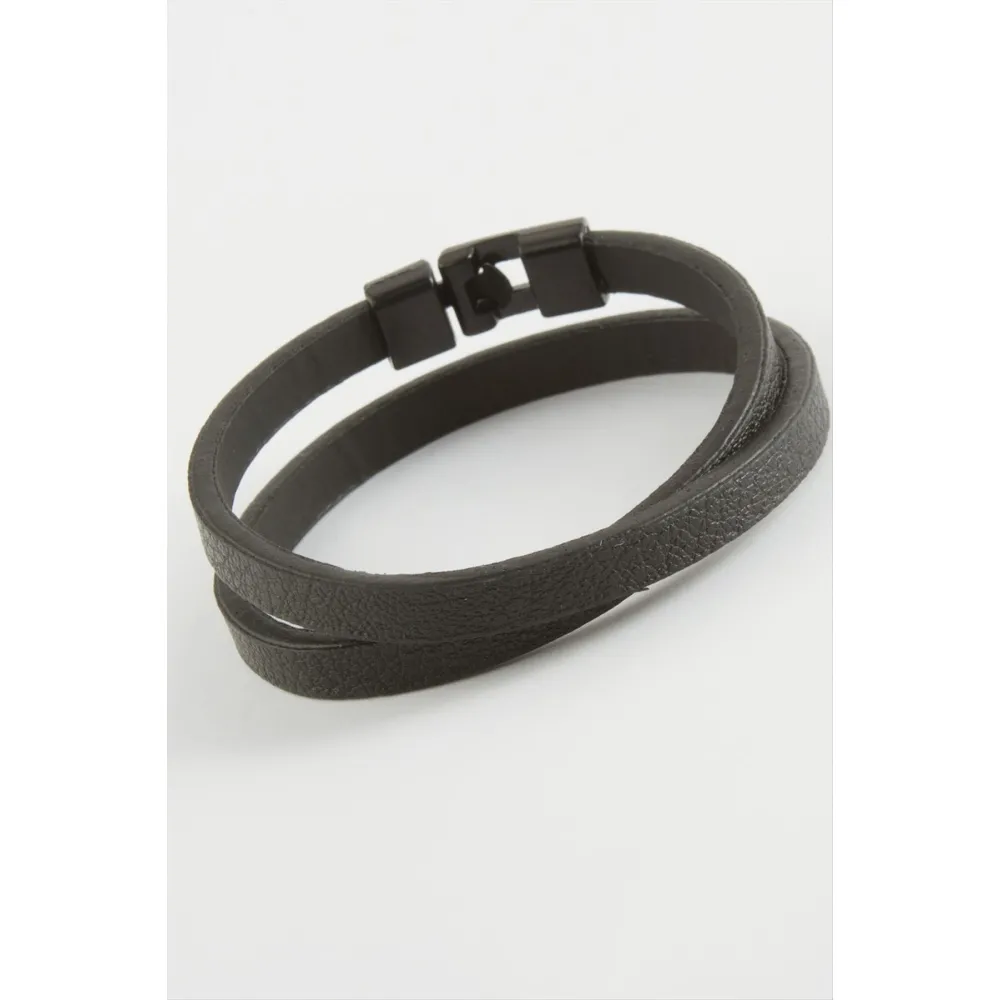 Dolama Kaliteli Suni Deri Bileklik-Siyah