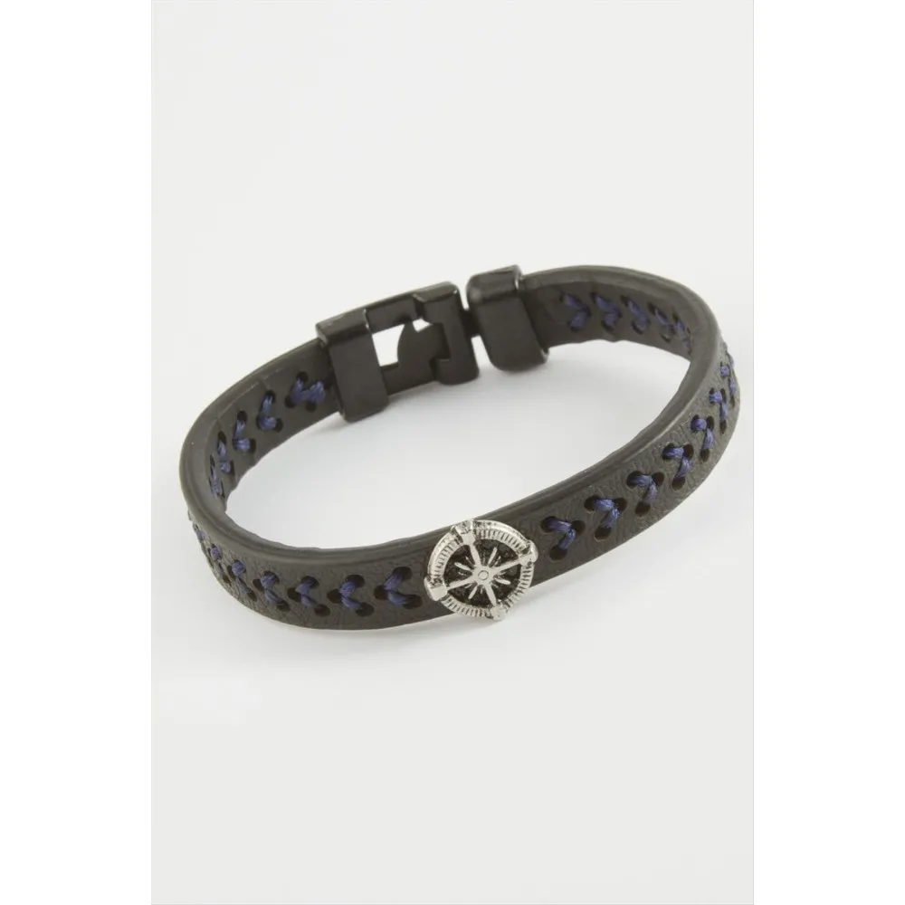 Pusula Kaliteli Suni Deri Bileklik-Siyah