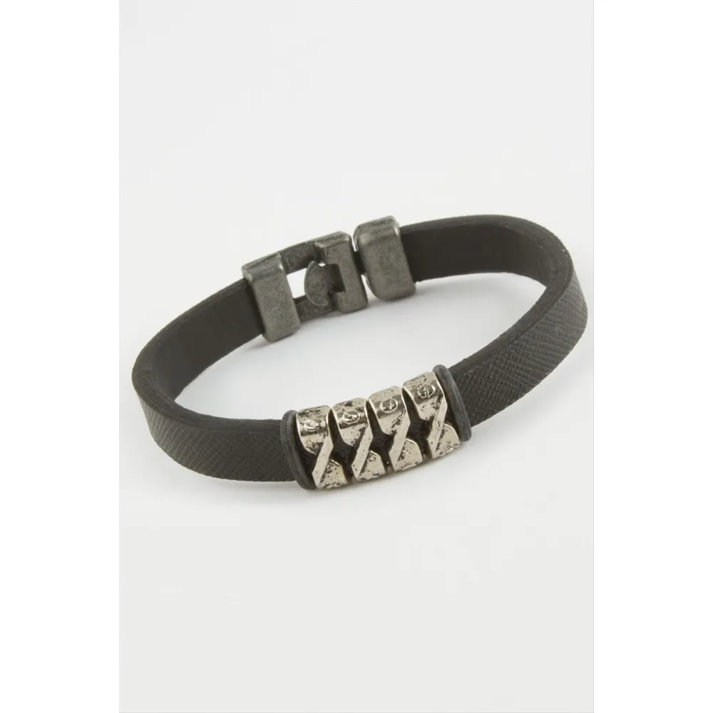 Dört Sıra Kaliteli Suni Deri Bileklik-Siyah