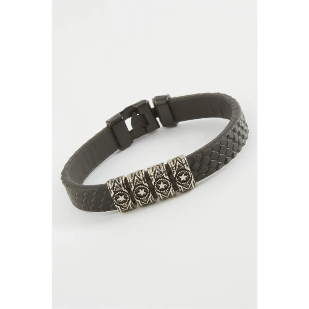 Yıldız Kaliteli Suni Deri Bileklik-Siyah