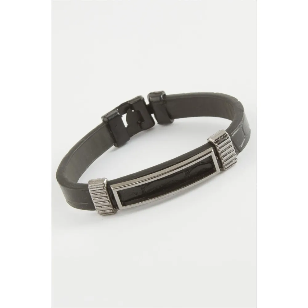 Çerçeve Kaliteli Suni Deri Bileklik-Siyah